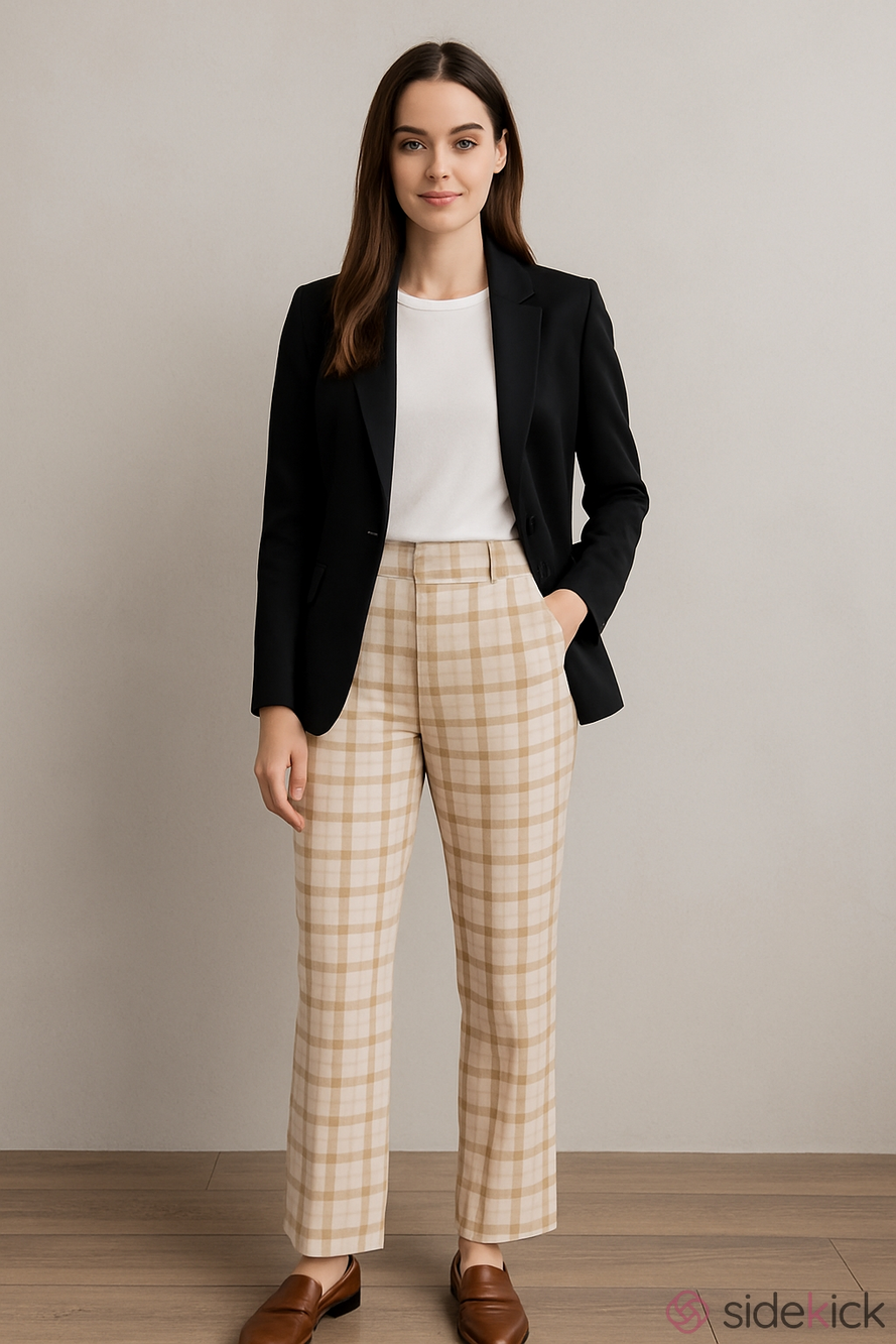 Wilfred Effortless Wool Blend Taupe/Neutral Plaid Wide-Leg Pants/Trousers Size 2